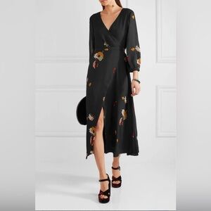 Madewell Black Floral Long Sleeve Dress